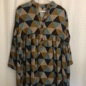 Zaful Gauze Flowy Geometric Dress Tunic Top w / Buttons and Mandarin Collar - M